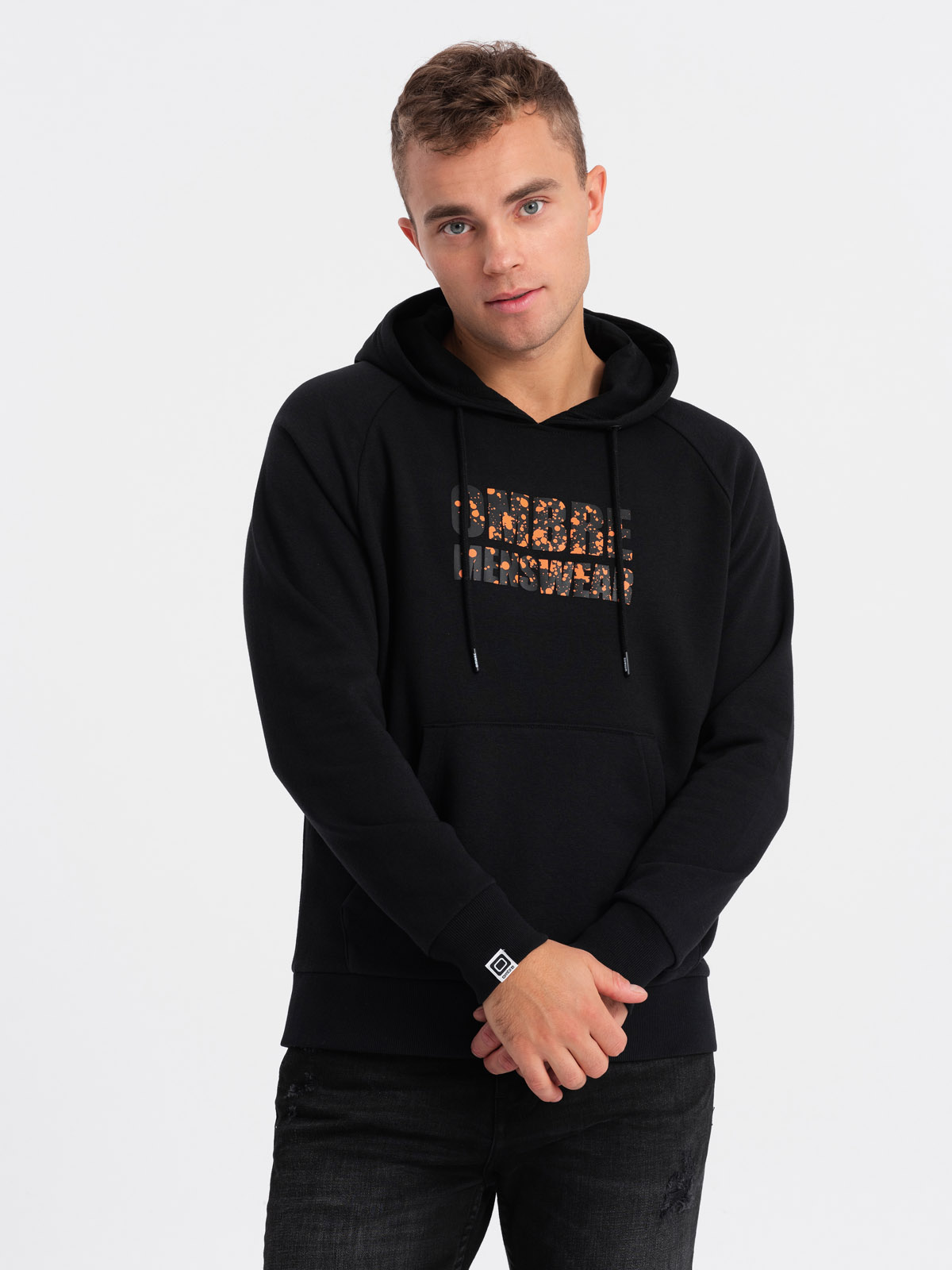 Ombre Men&#039;s kangaroo sweatshirt with hood and print - black