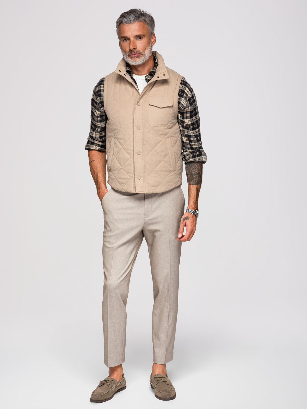 Ombre Men's peach effect quilted vest - beige