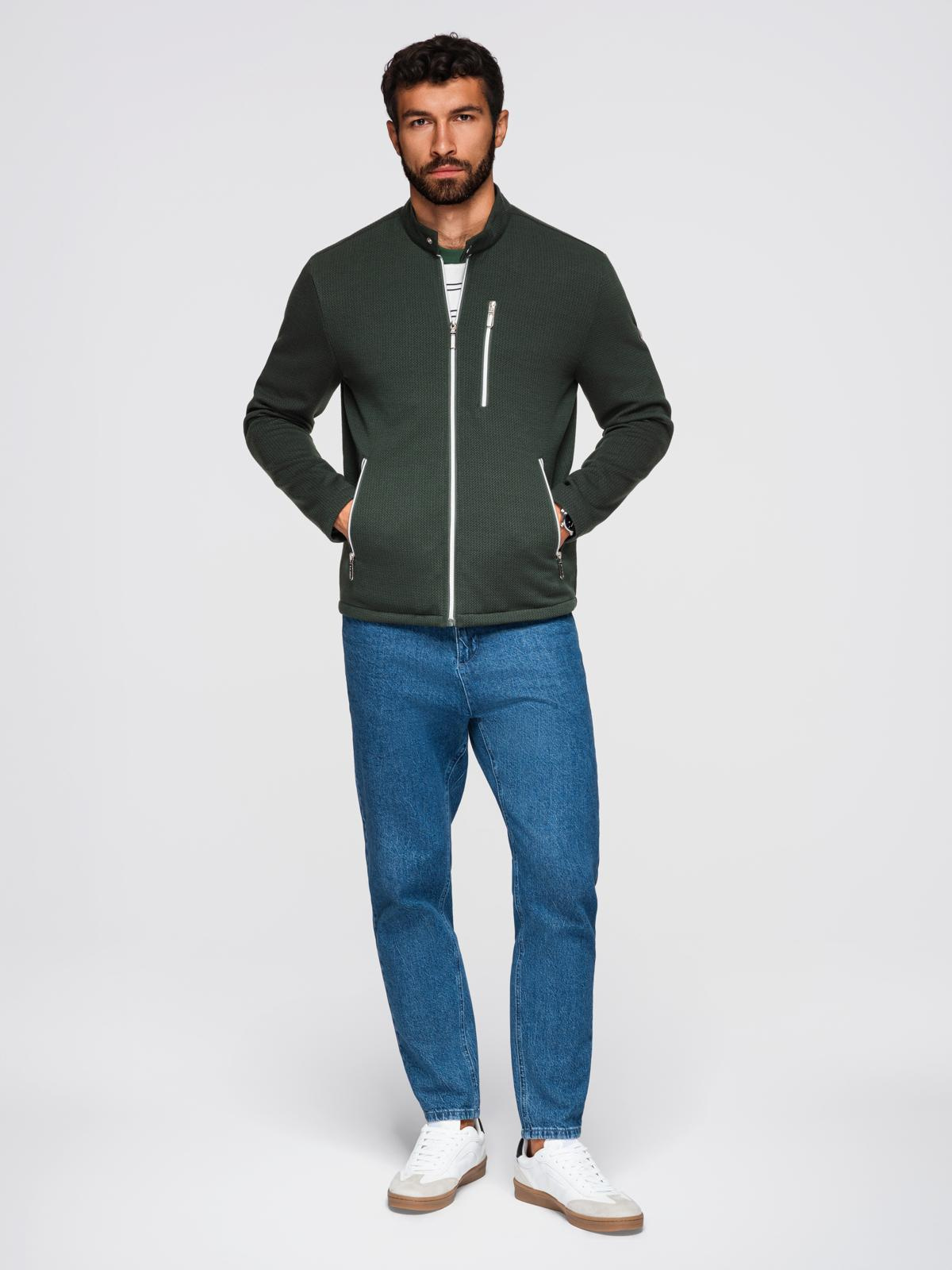 Ombre Structured men's biker jacket with stand-up collar - dark green