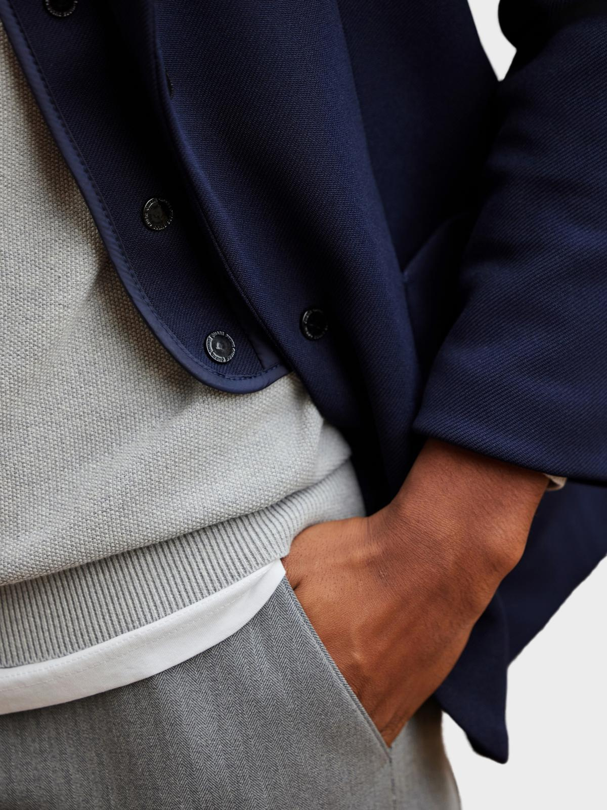 Ombre Men's jacket with hooded lining and high collar - navy blue