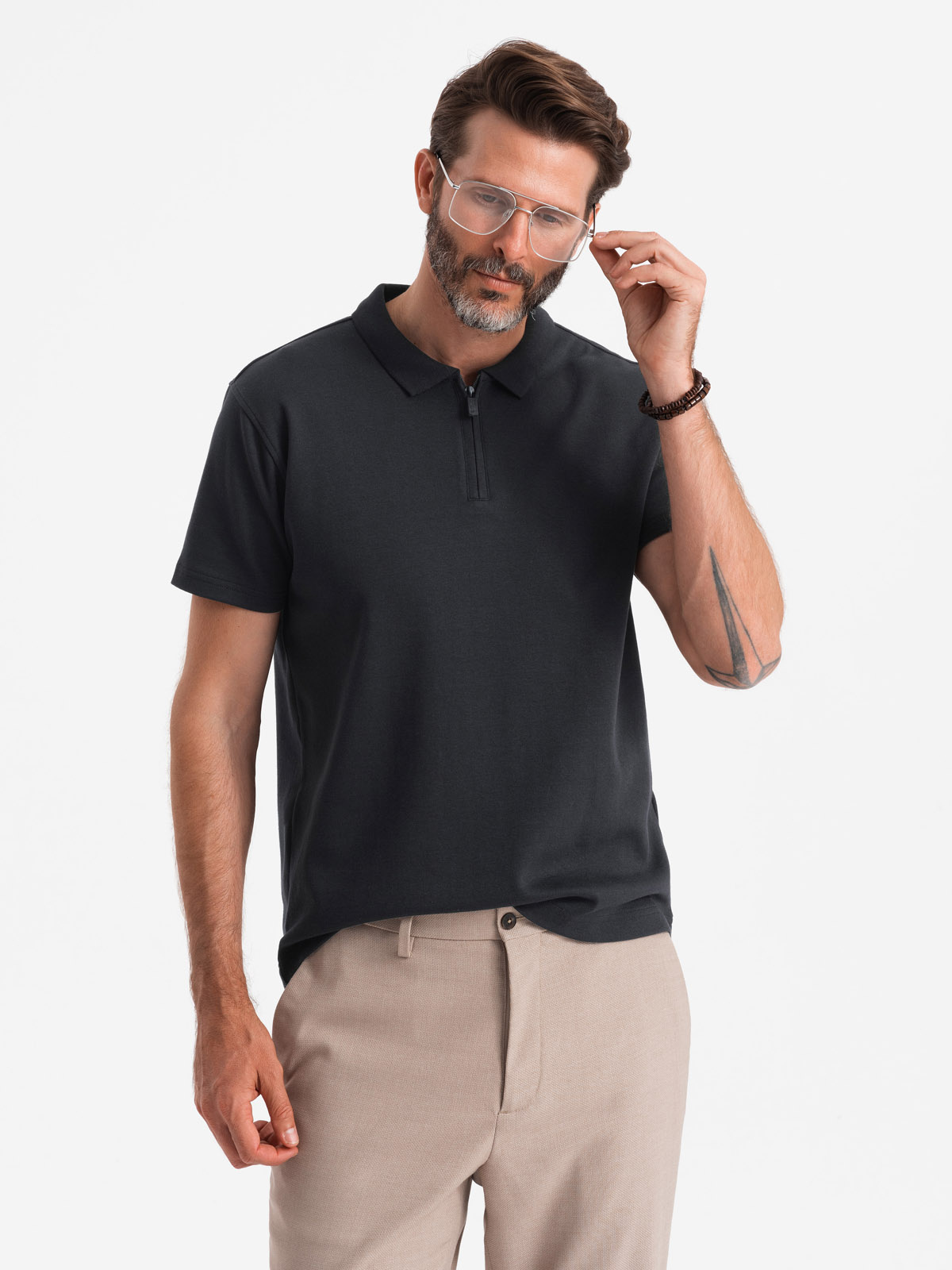 Ombre Men's zippered collar polo shirt - black