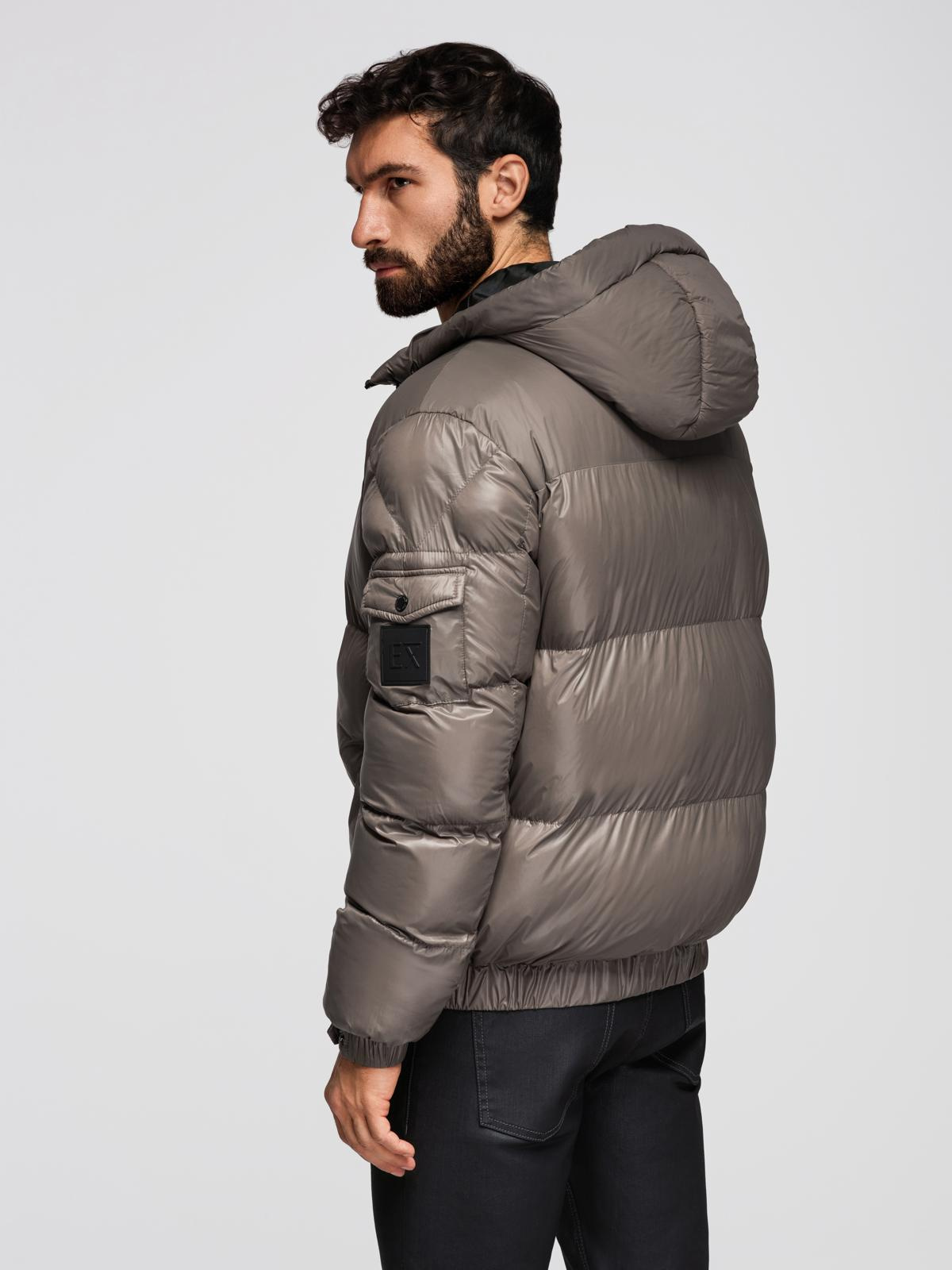 Ombre Warm men's puffer jacket with welts - dark beige