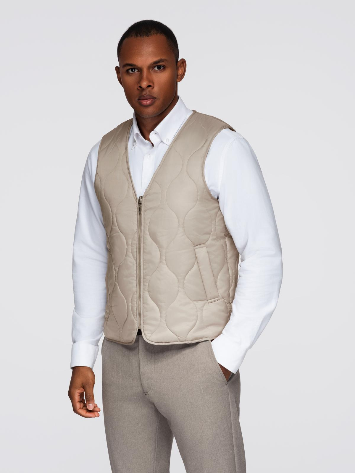 Ombre Men&#039;s minimalist coat with detachable vest - beige