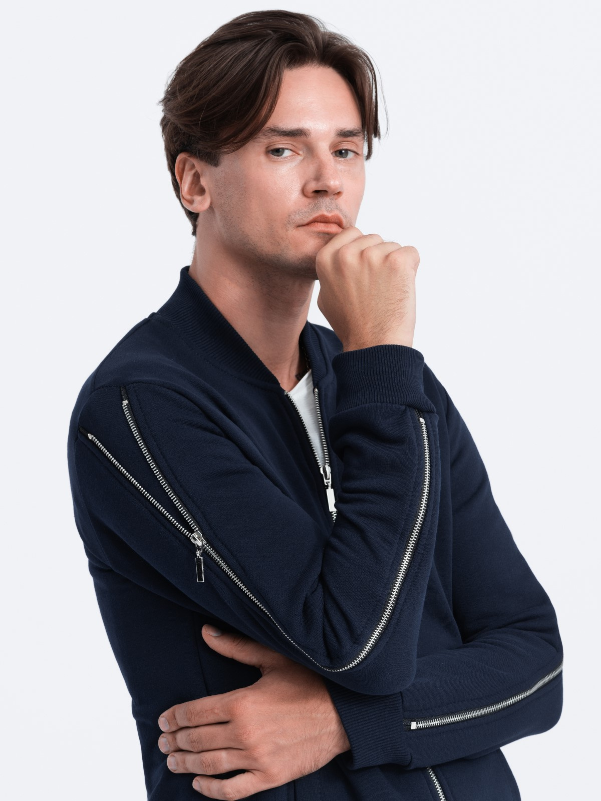 Ombre Men&#039;s bomber jacket with decorative zips on sleeves AMSTERDAM