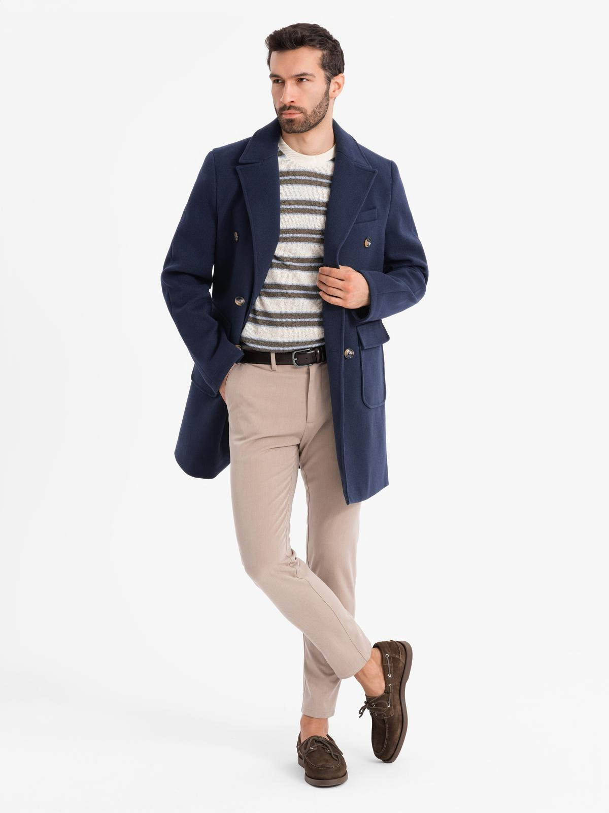 Ombre Men&#039;s double-breasted coat with decorative buttons - indigo