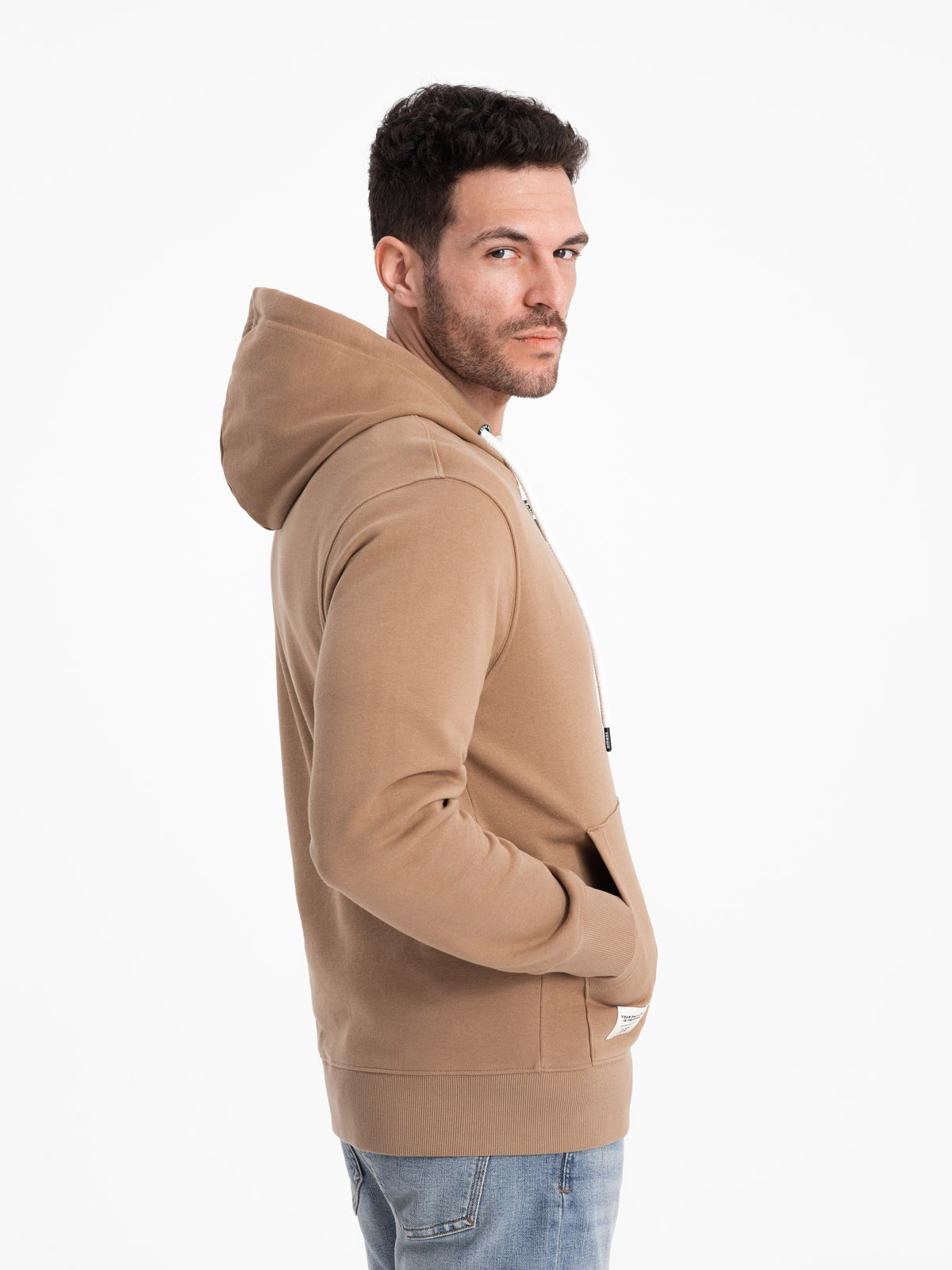 Ombre BASIC Men's Unbuttoned Hooded Sweatshirt - Brown