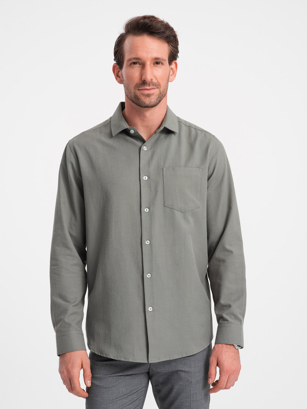 Ombre Men's REGULAR FIT shirt with pocket - khaki