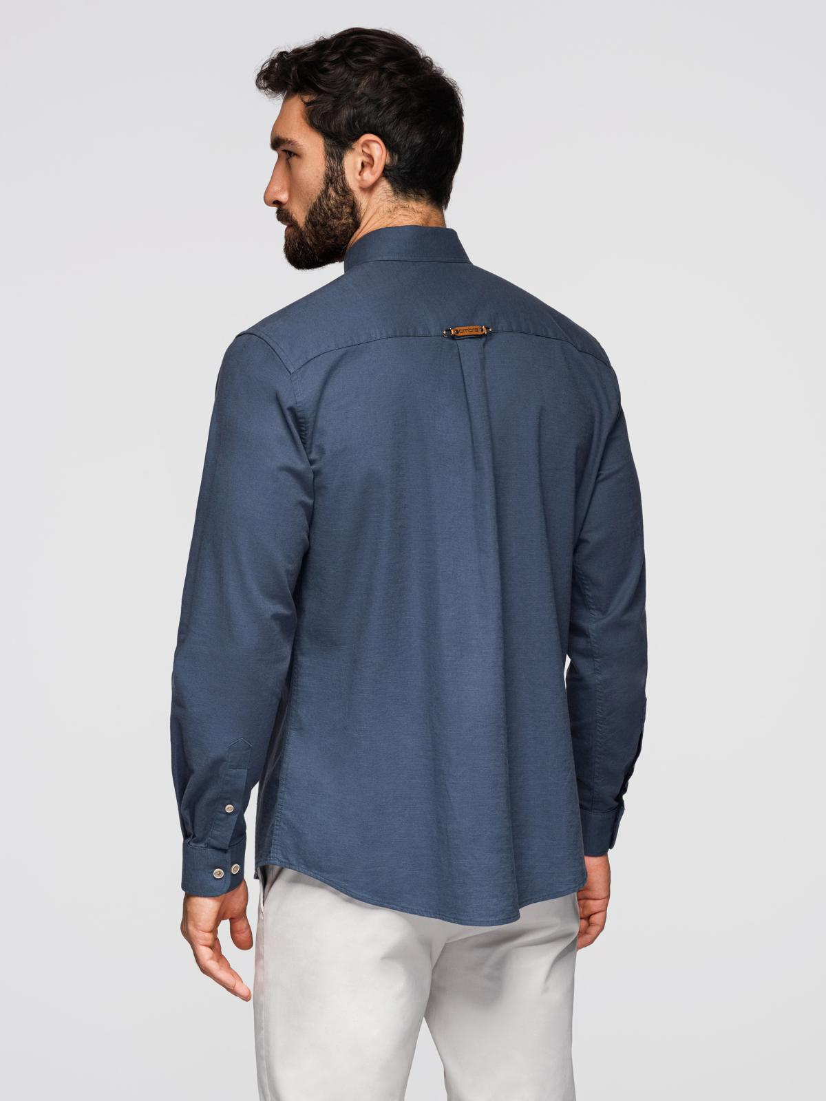 Ombre Men's linen shirt with classic collar and pockets REGULAR FIT - blue