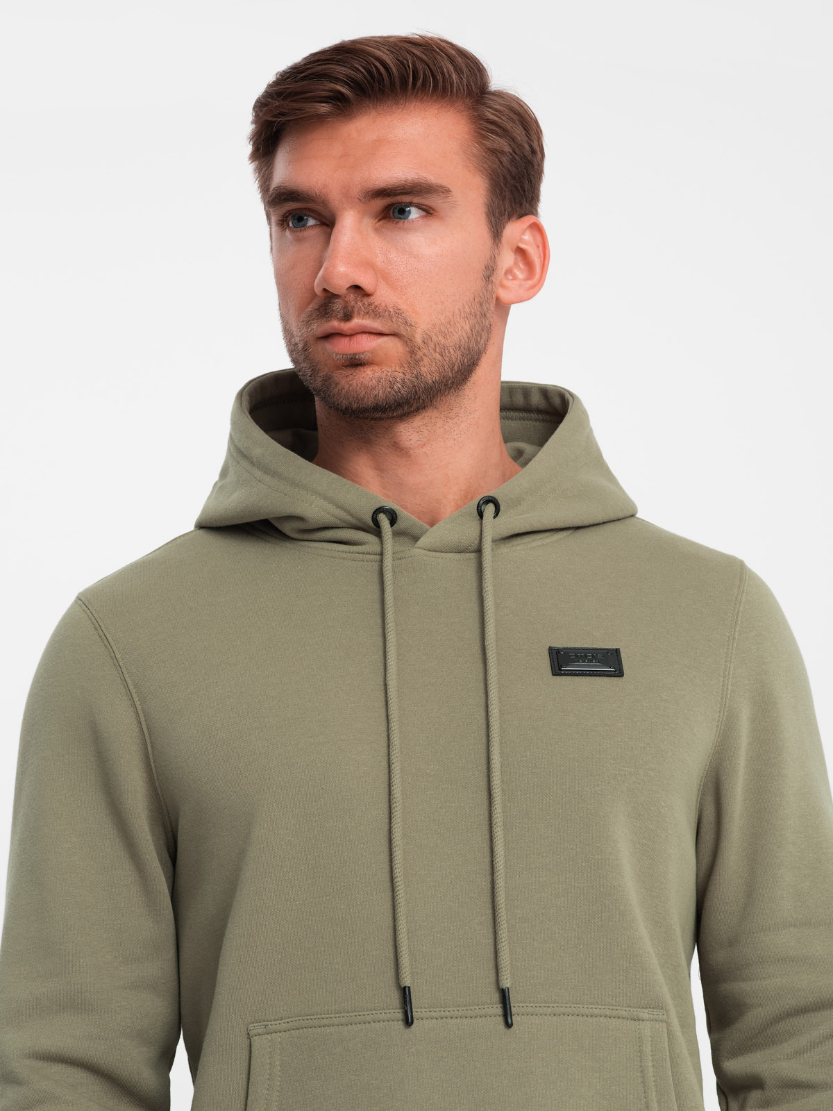 Ombre Men's kangaroo sweatshirt with hood and metal pin - olive