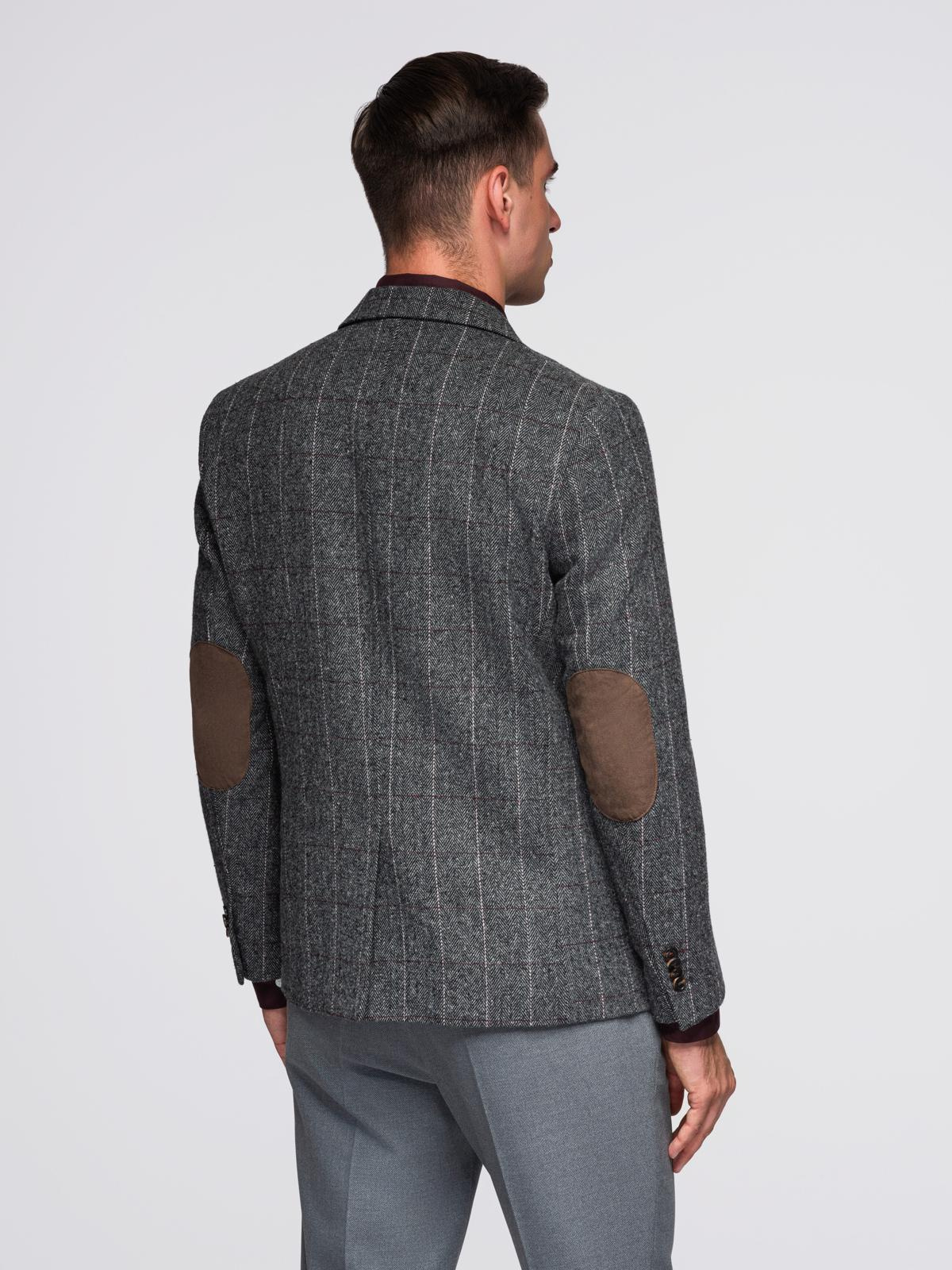 Ombre Elegant men&#039;s plaid blazer with wool blend - grey