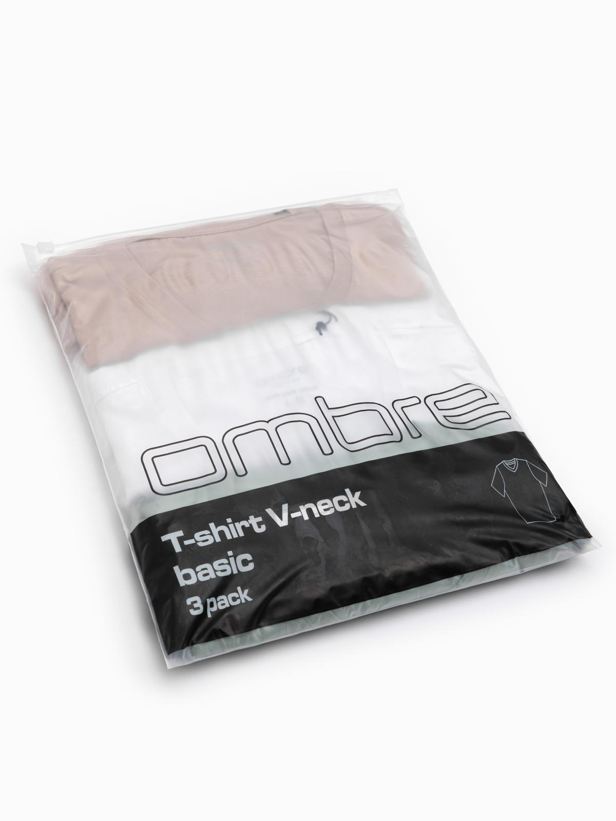 Ombre BASIC men's V-neck cotton shirt set - gray-green/white/beige
