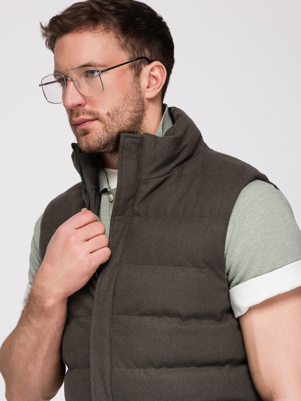 Ombre Men's quilted wool sleeveless jacket - olive melange