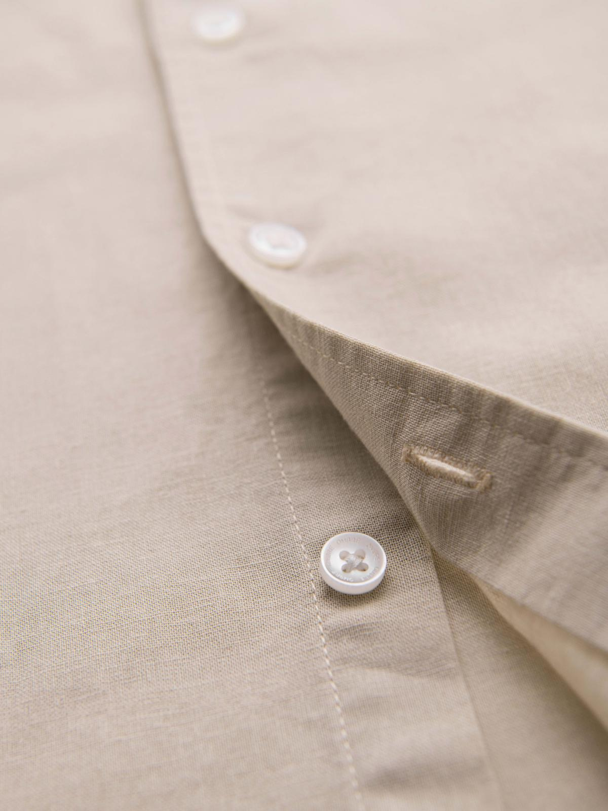Ombre Men's short-sleeved linen-cotton shirt with pocket - beige