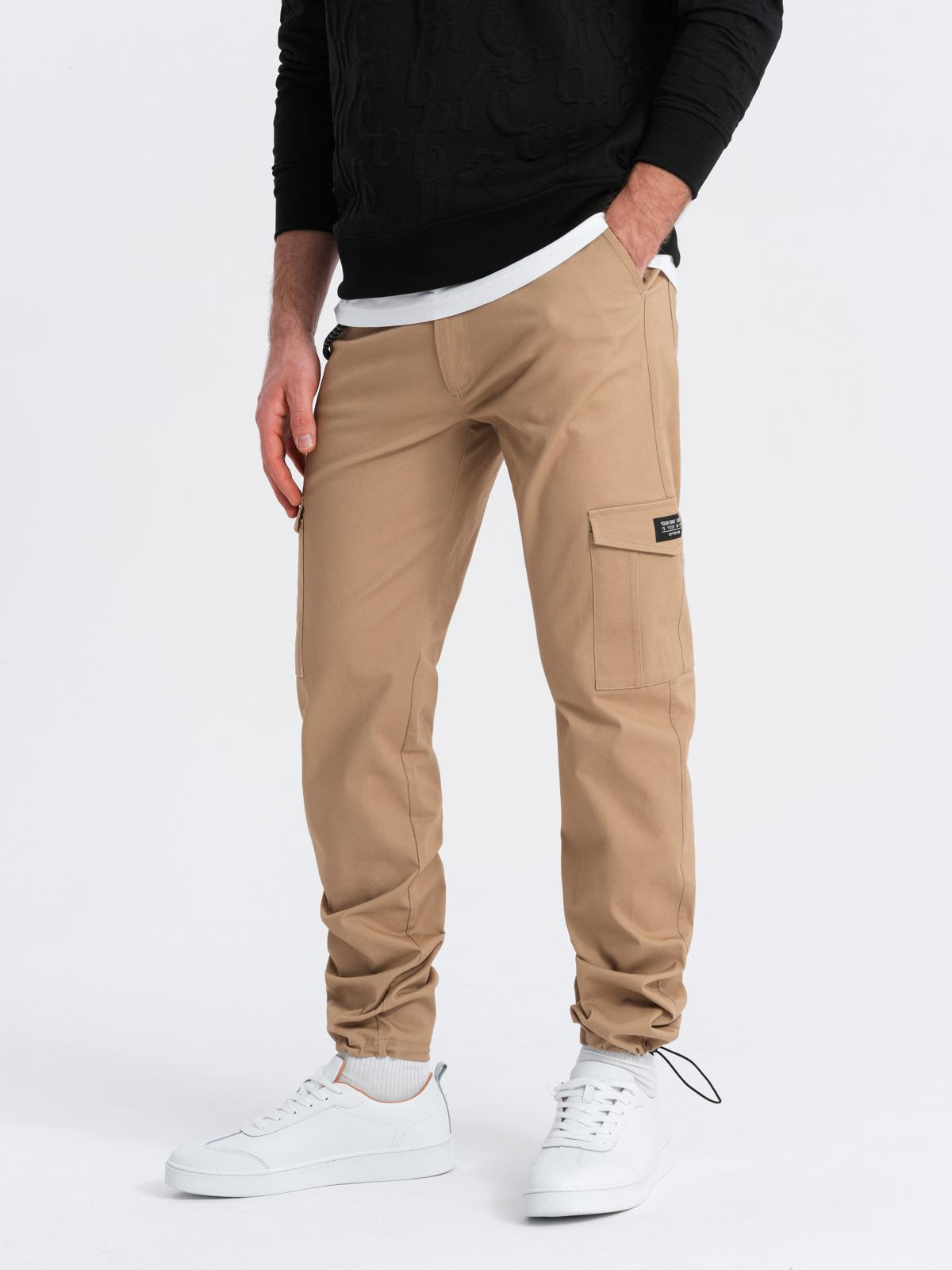 Ombre Men&#039;s pants with cargo pockets and leg hem - warm brown