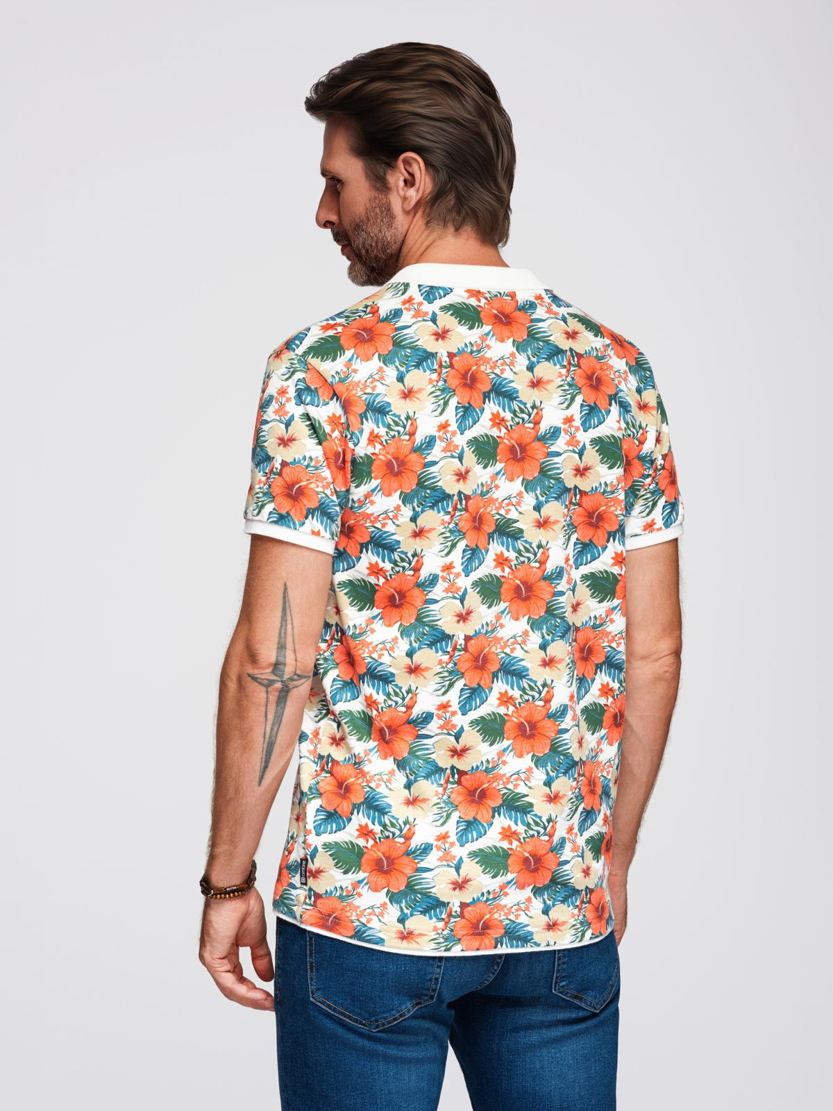 Ombre Cotton polo shirt with floral print - white