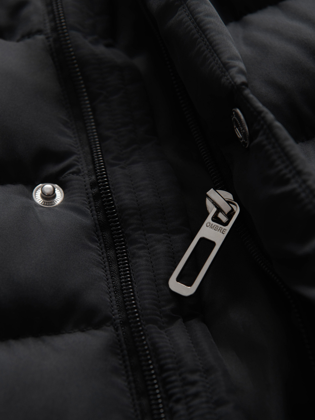 Ombre Men&#039;s quilted jacket with stand-up collar and chest zips - black