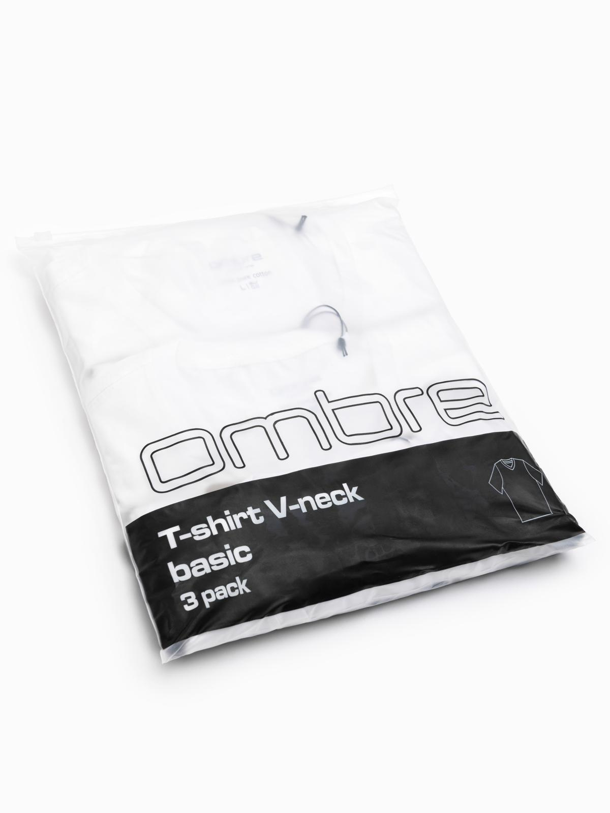 Ombre Set of men's cotton V-neck BASIC shirts - 3x white