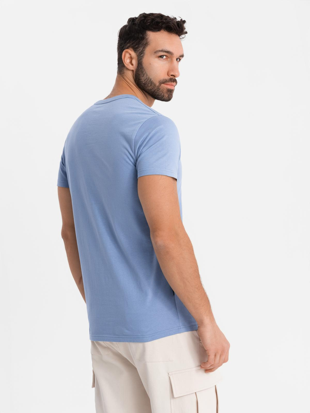 Ombre BASIC men's classic cotton T-shirt with a serape neckline - blue