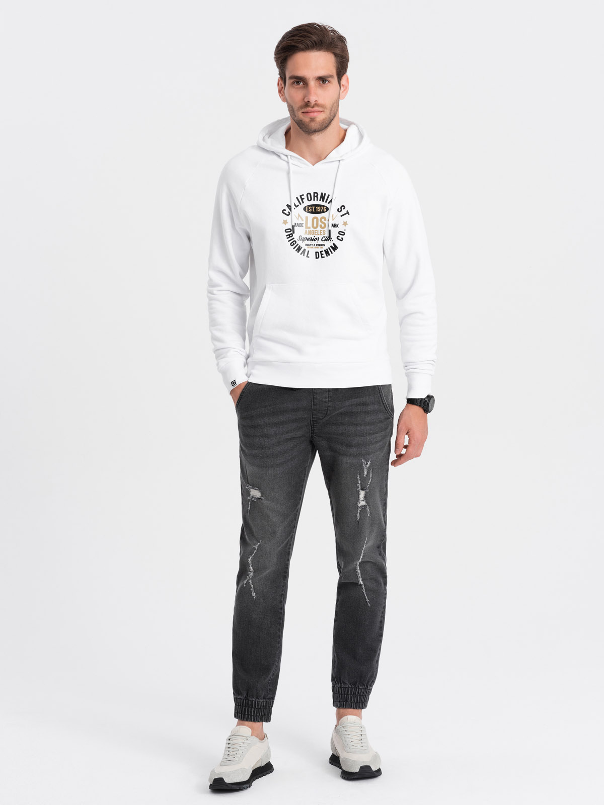 Ombre Men&#039;s JOGGER denim pants with rubbing - black