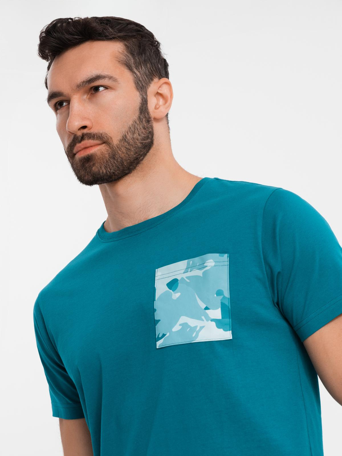 Ombre Mens cotton t-shirt with printed pocket - turquoise