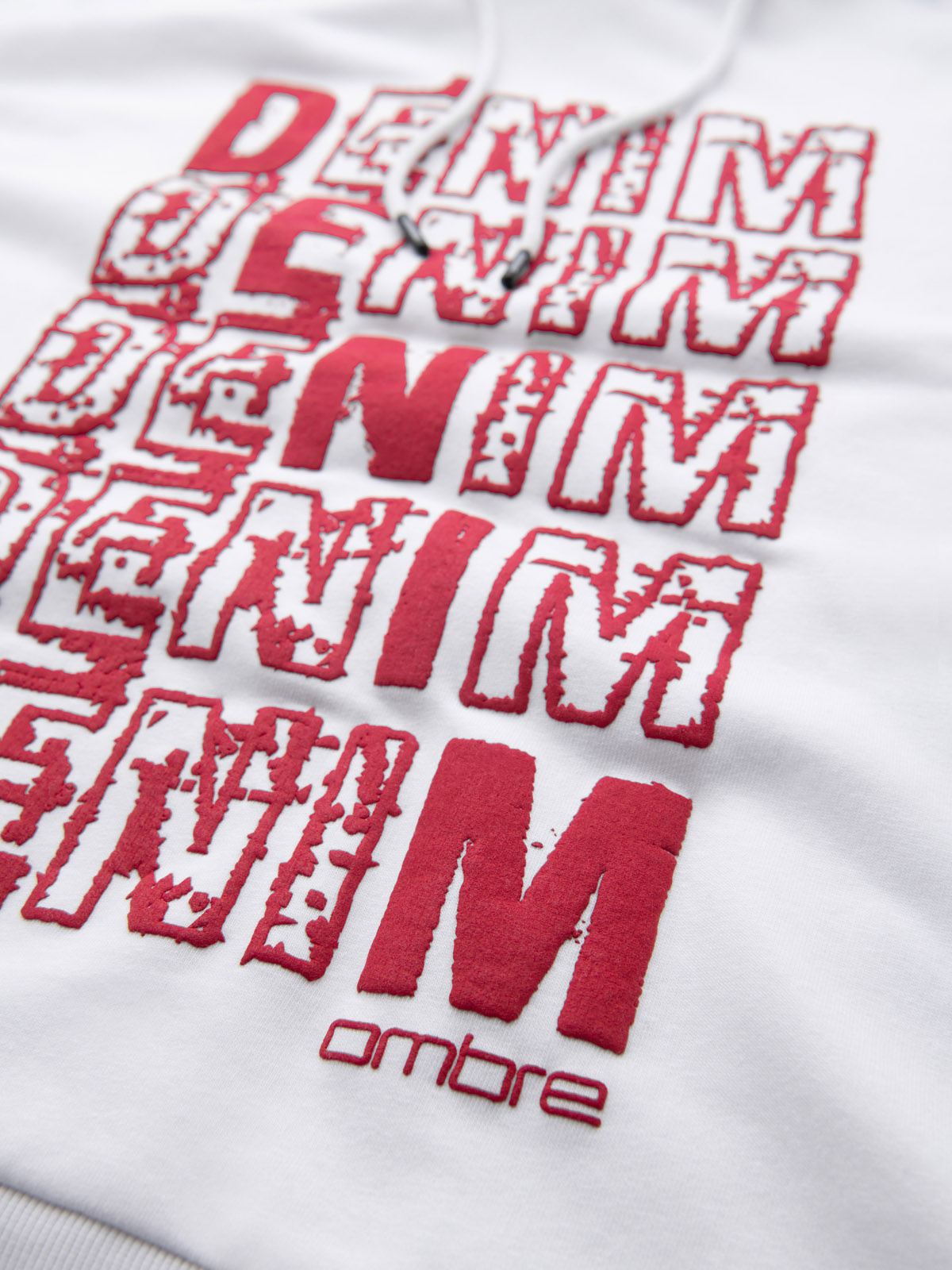 Ombre Men&#039;s non-stretch kangaroo sweatshirt with hood and print - white