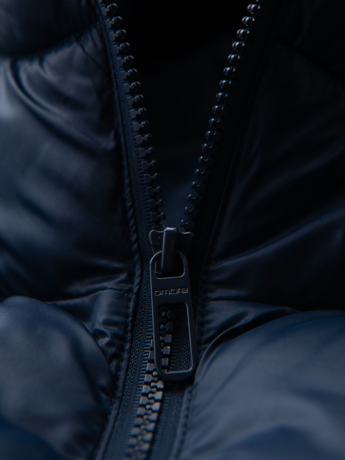 Ombre Men&#039;s quilted puffer jacket with hood - navy blue