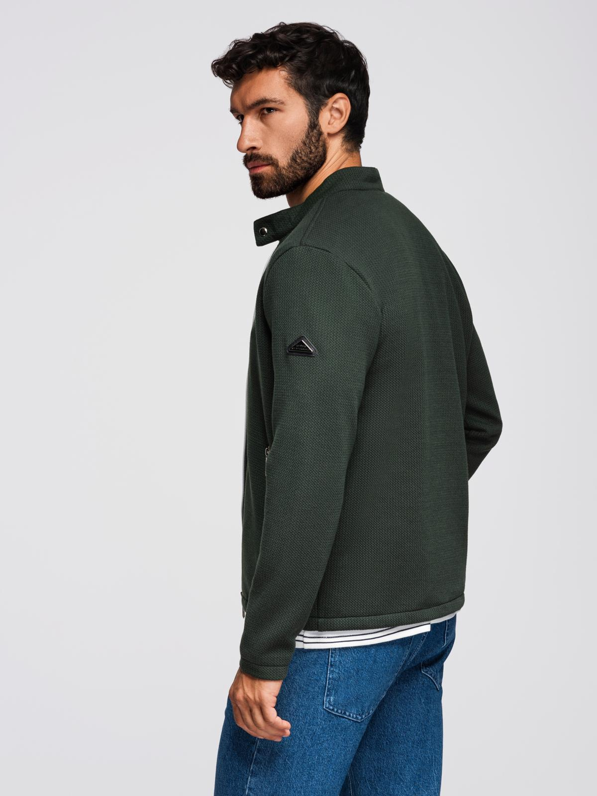 Ombre Structured men's biker jacket with stand-up collar - dark green