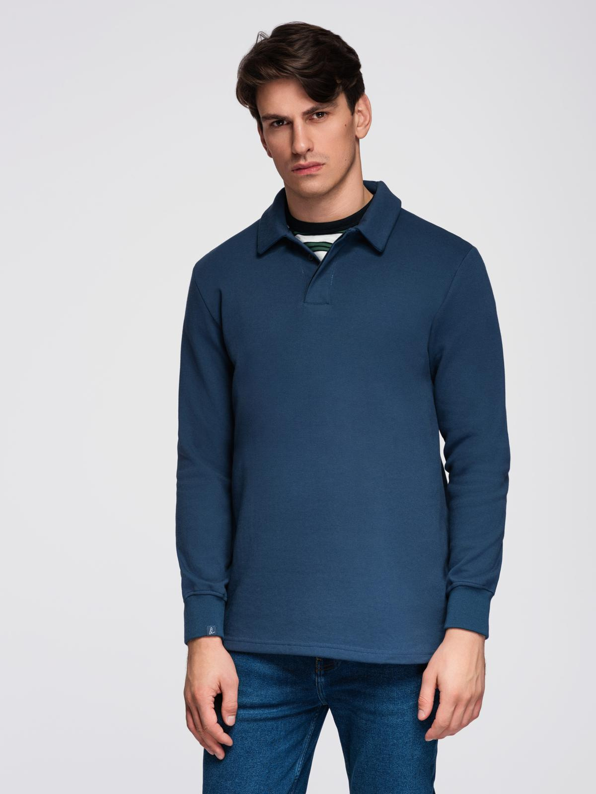 Ombre Men&#039;s structured knit polo collar sweatshirt - dark blue