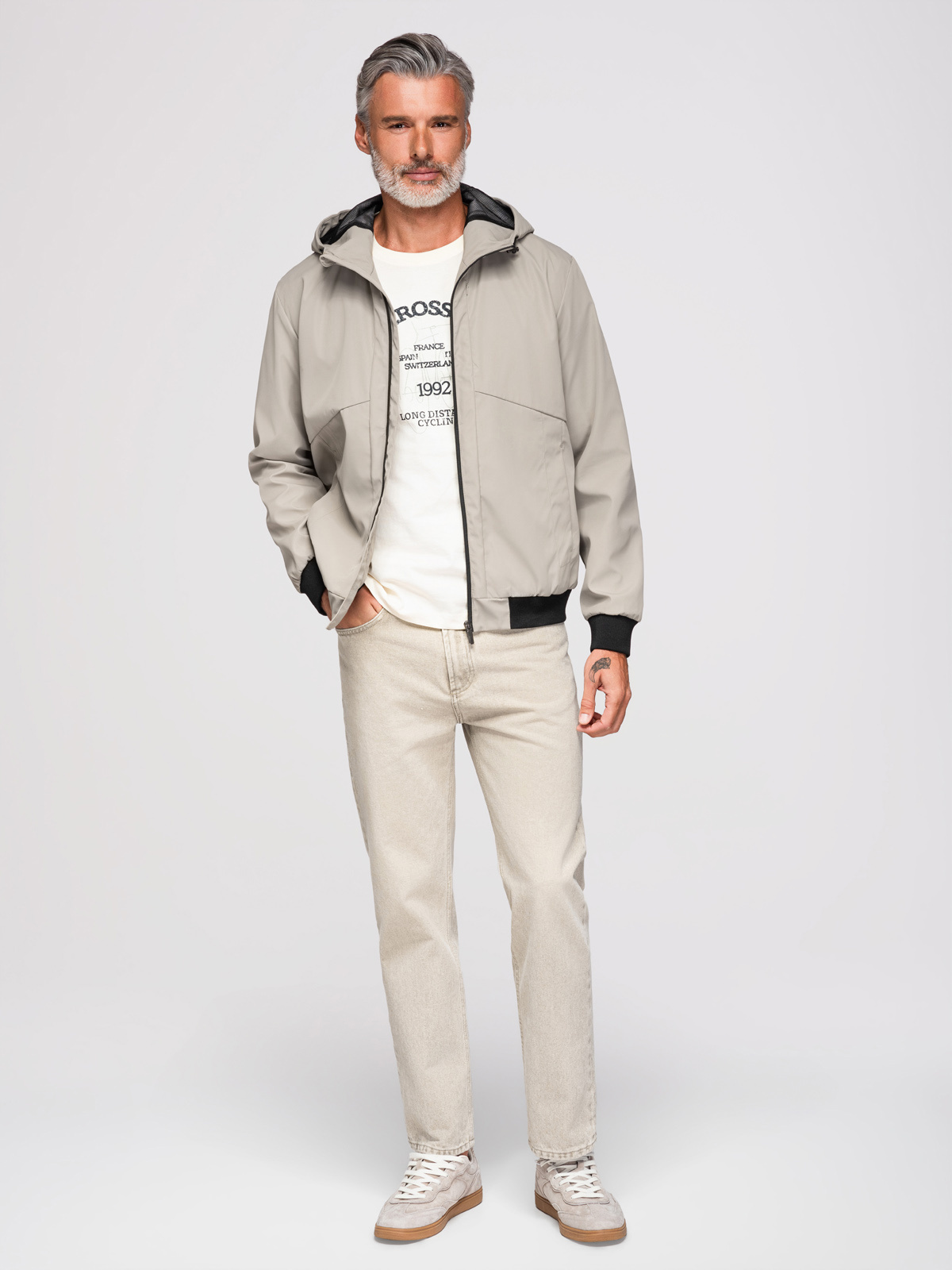 Ombre Men's lightweight jacket with mesh lining and hood - grey