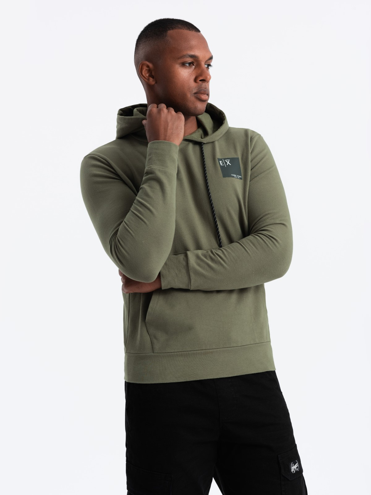 Ombre Men's Kangaroo Hoodie With Logo - Olive