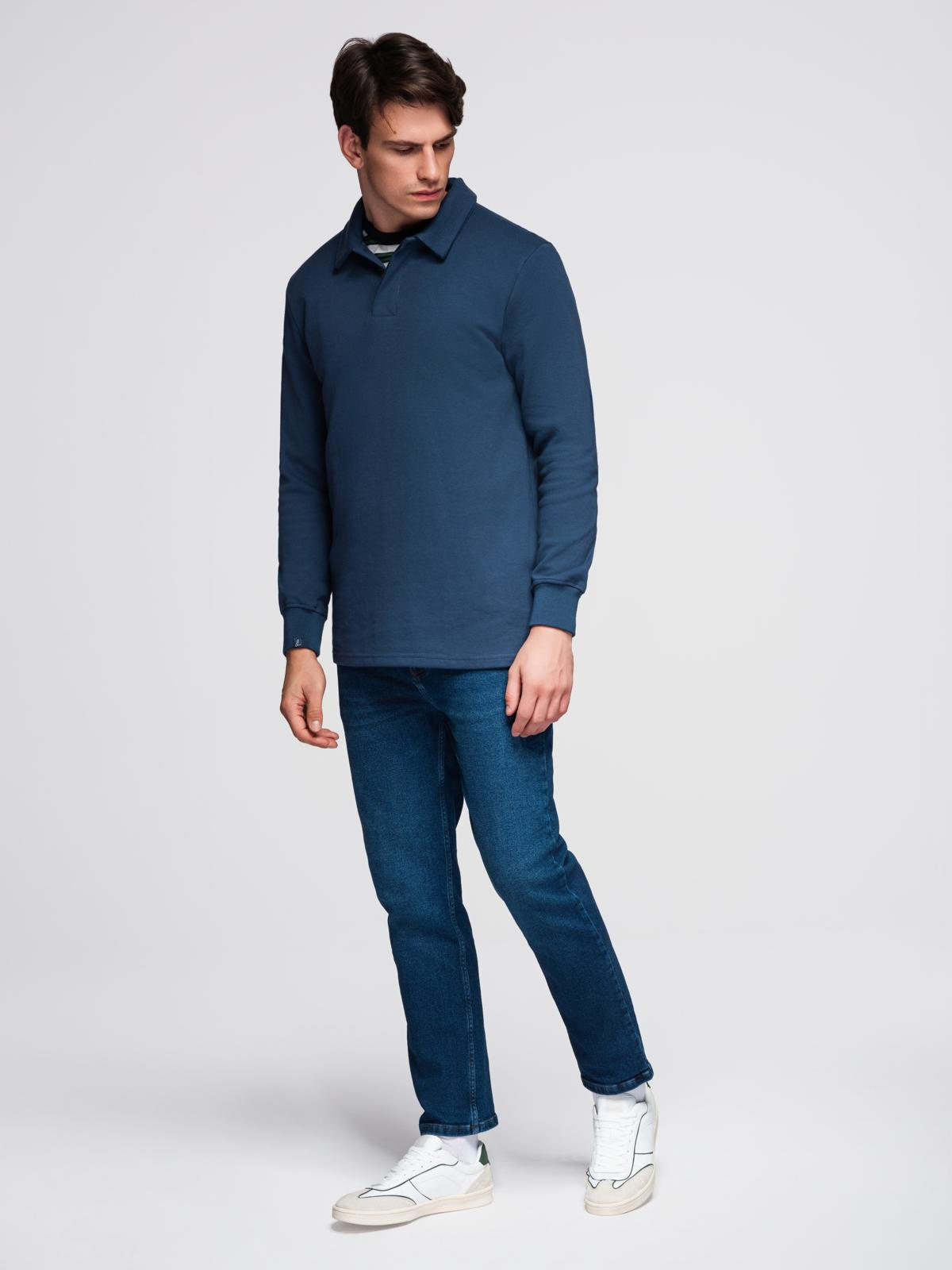 Ombre Men&#039;s structured knit polo collar sweatshirt - dark blue