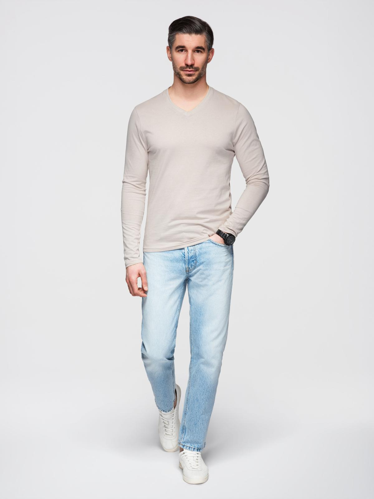 Ombre Men's unprinted longsleeve with v-neck - light beige