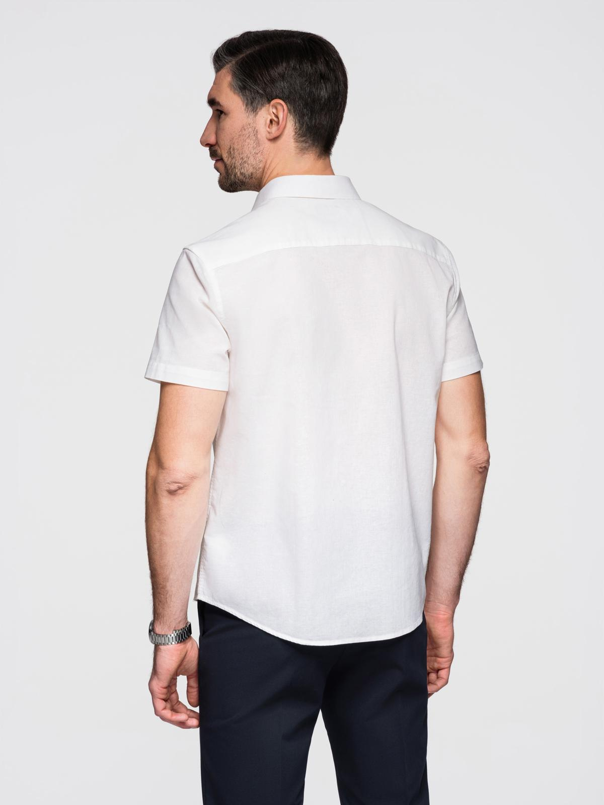Ombre Men's short-sleeved linen-cotton shirt with pocket - broken white