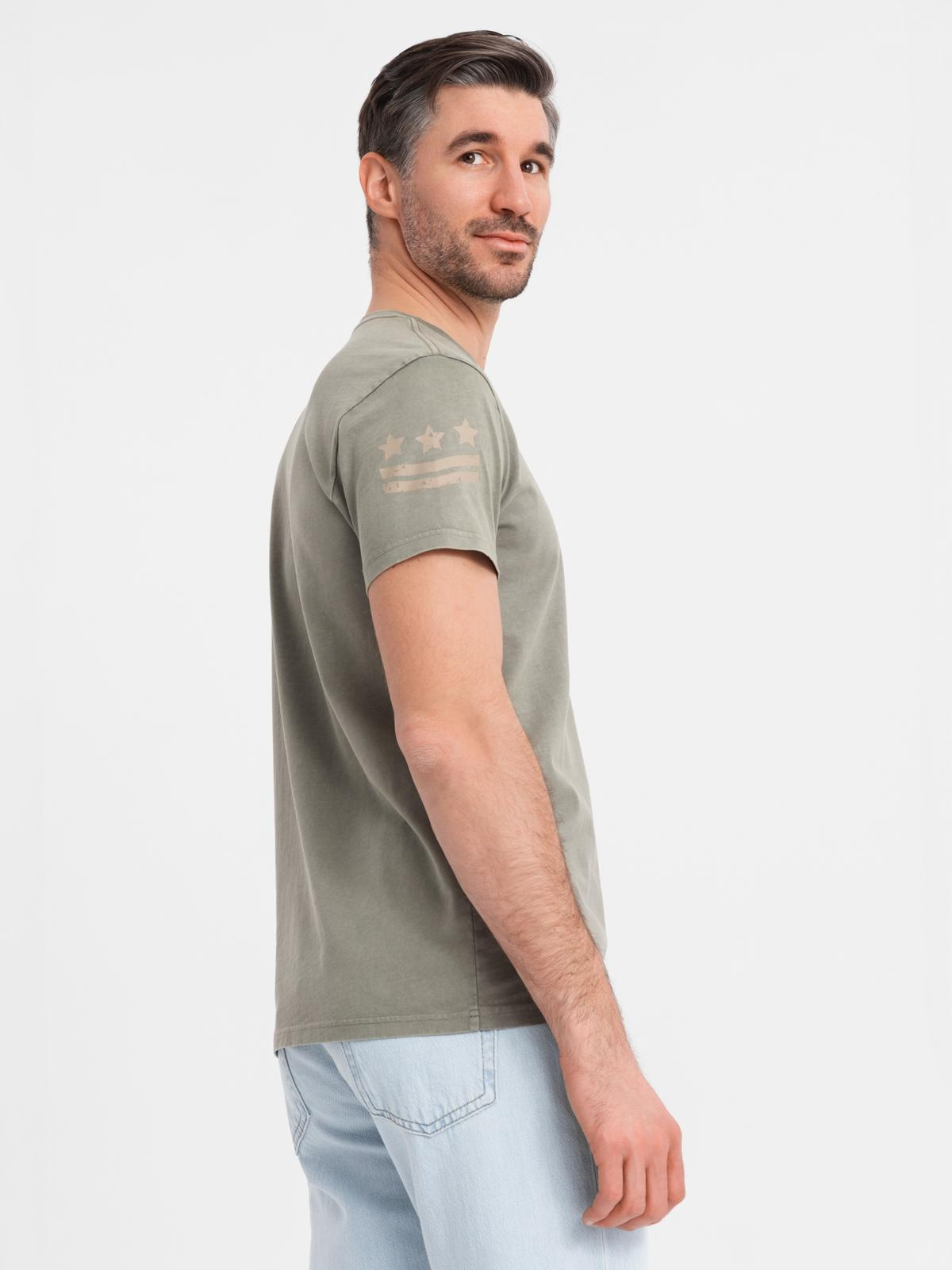Ombre Men's military-style printed cotton T-shirt - light olive