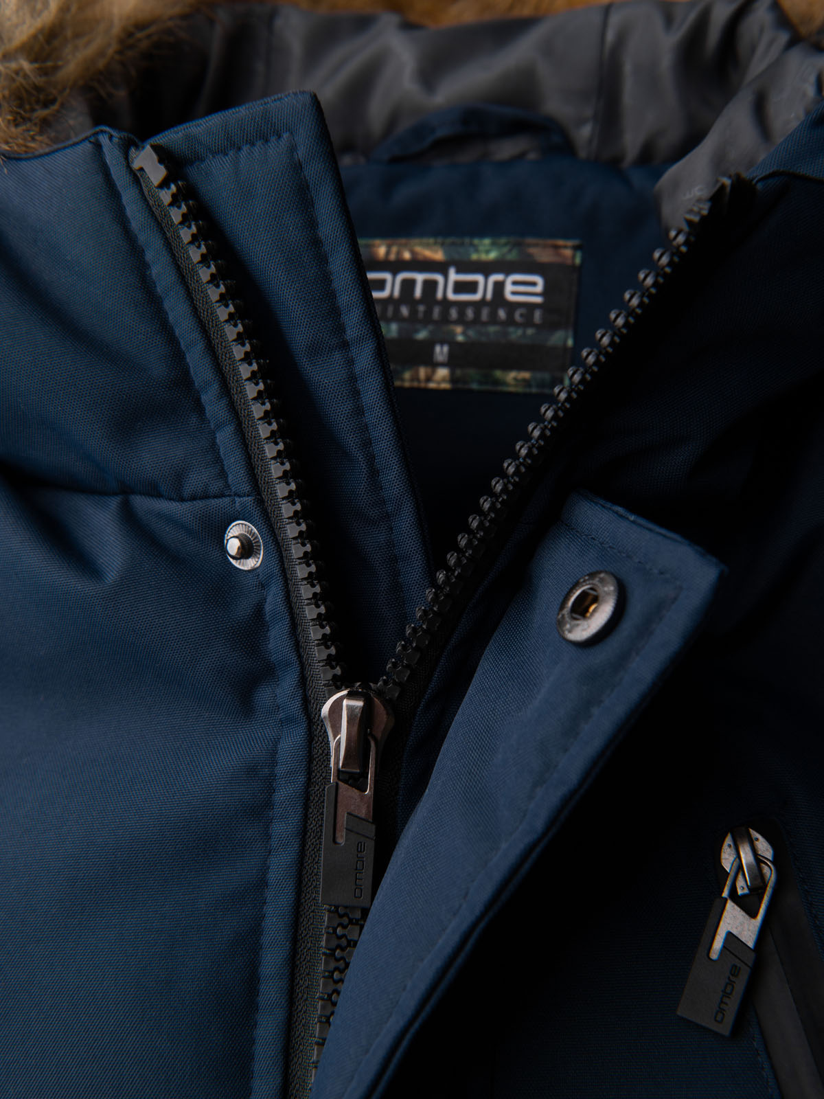Ombre Alaskan men's winter jacket with detachable fur from the hood - navy blue