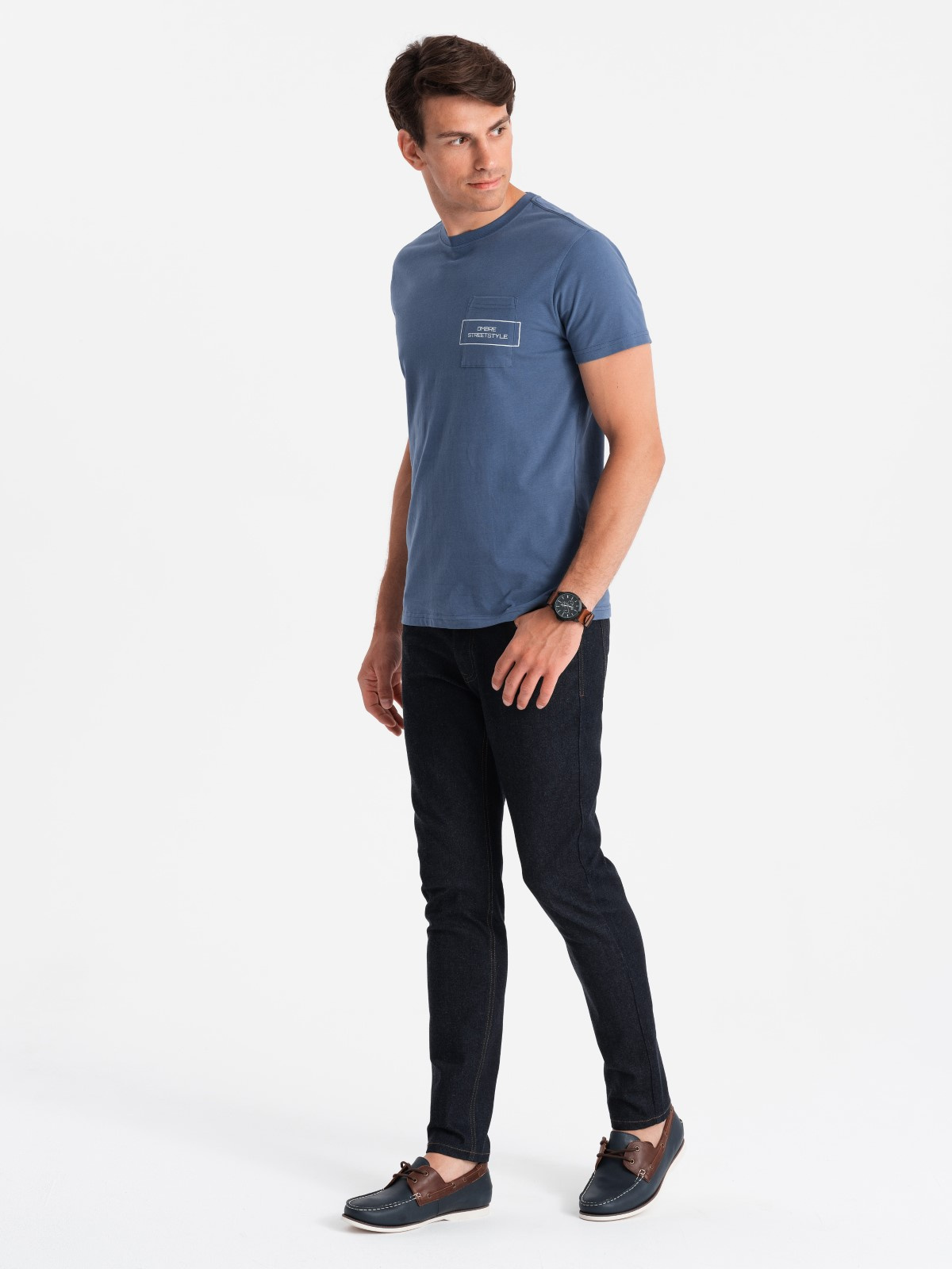 Ombre Streetstyle men's cotton pocket print t-shirt - indigo