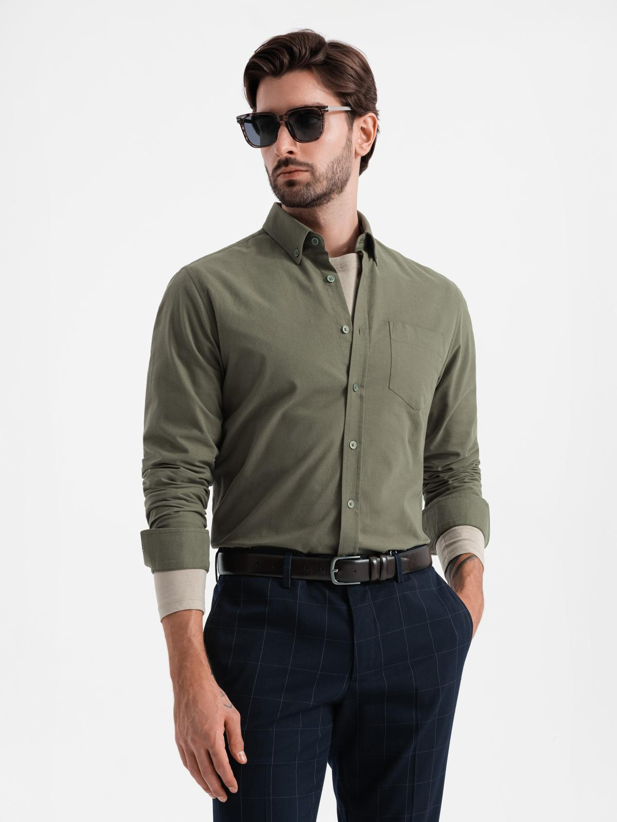 Ombre Men&#039;s cotton REGULAR FIT shirt with pocket - khaki