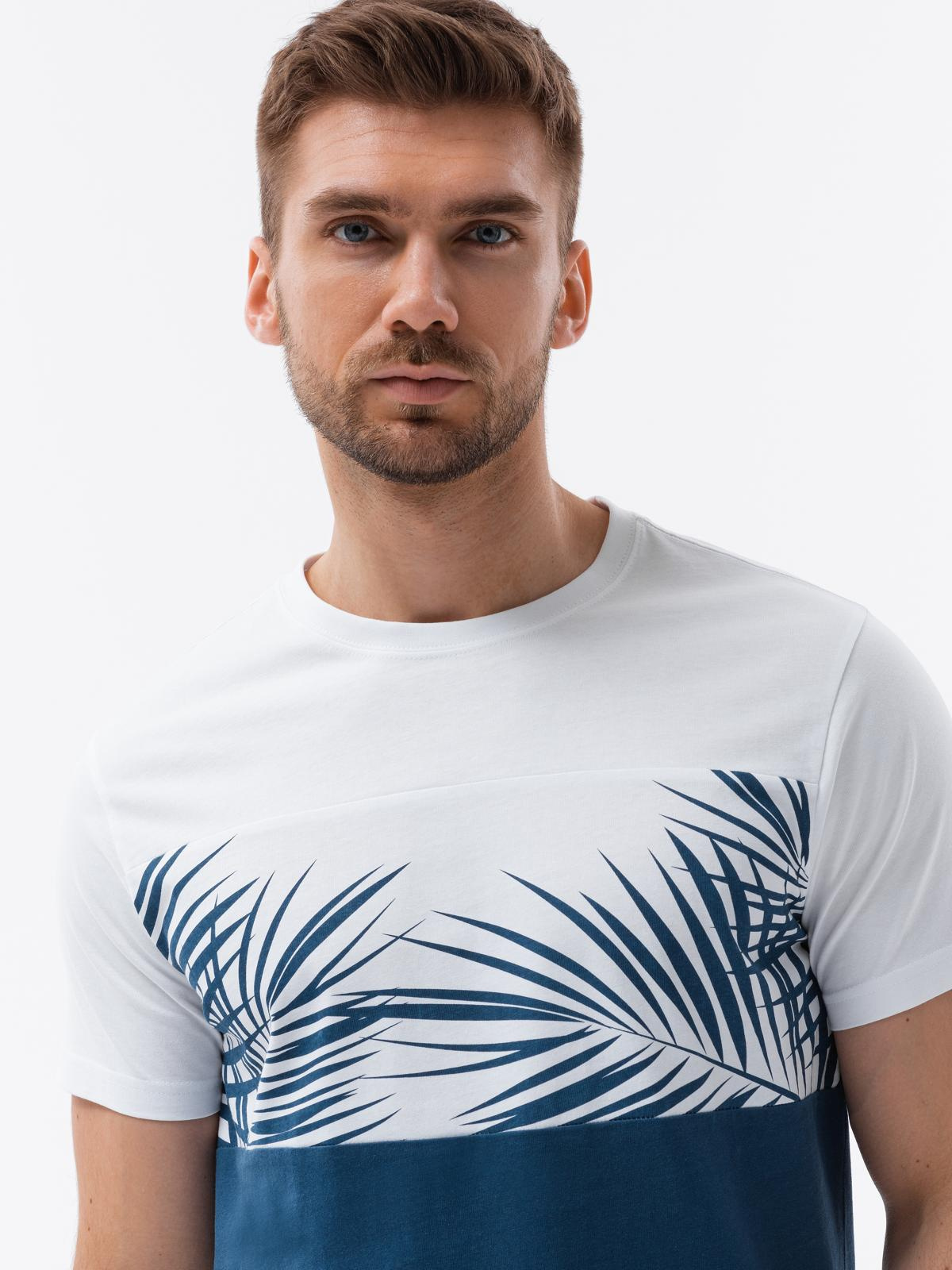 Ombre Men's two-tone palm leaf print t-shirt - dark blue