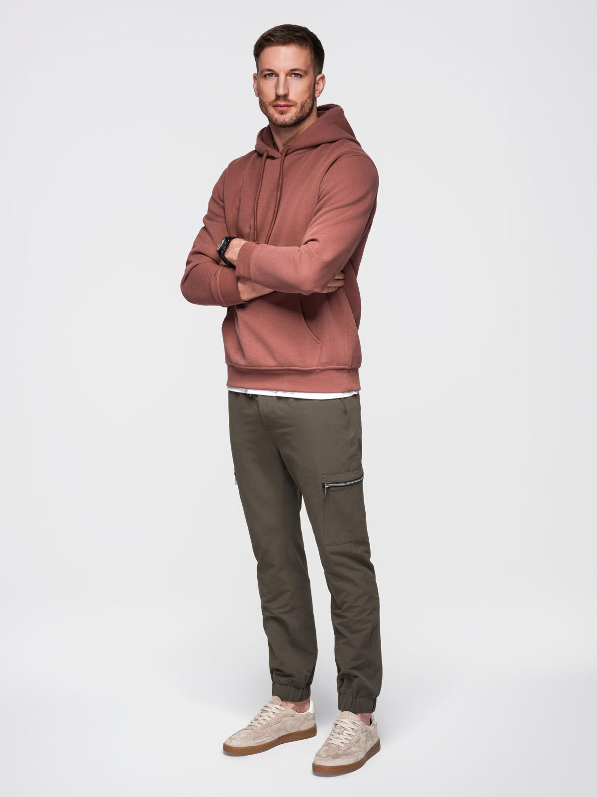 Ombre Men's jogger pants with cargo pockets and print - dark olive green