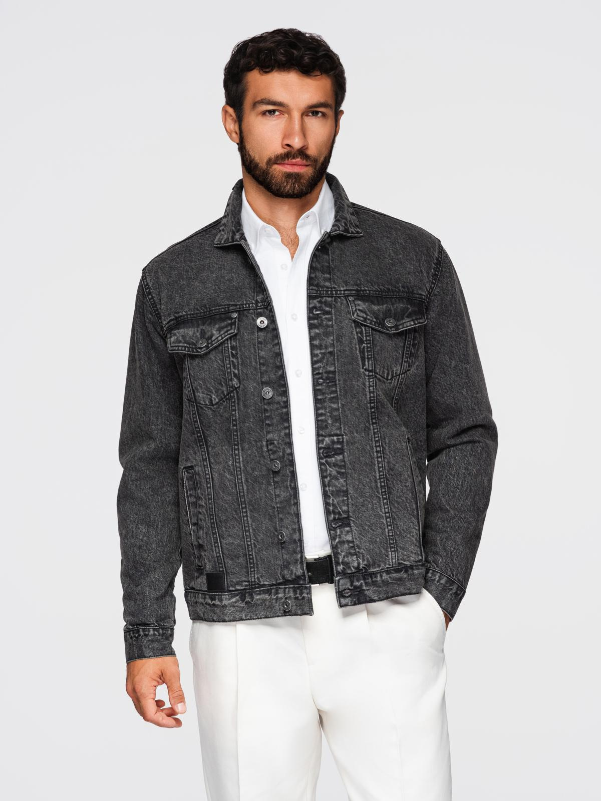 Ombre Men&#039;s denim jacket katana with washem - black