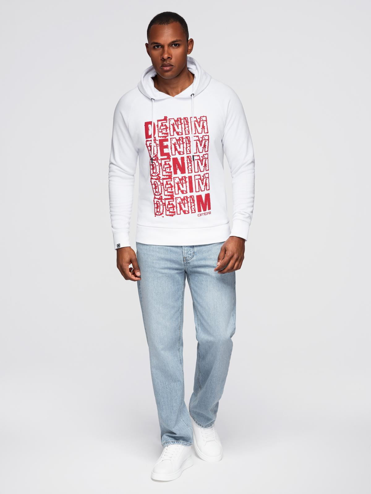 Ombre Men&#039;s non-stretch kangaroo sweatshirt with hood and print - white