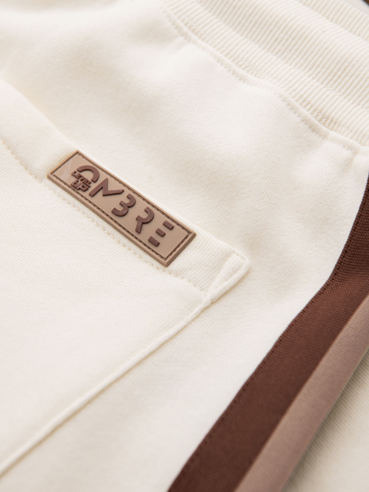 Ombre Men's sweat shorts with piping and drawstring waistband - cream
