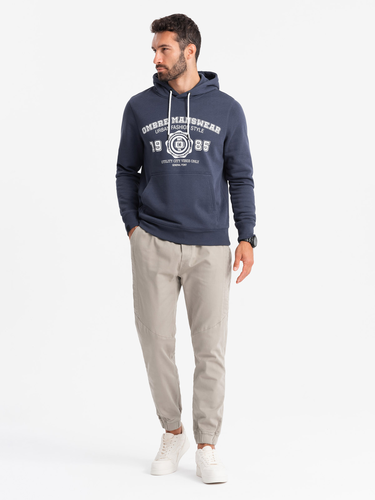 Ombre Men's knit joggers with pleats - ash