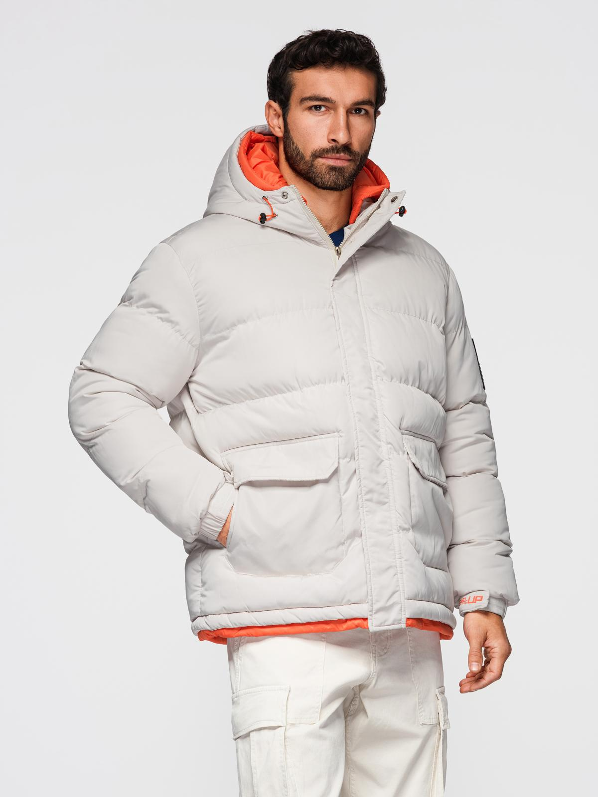 Ombre Men's sports warm jacket with double hood - ash