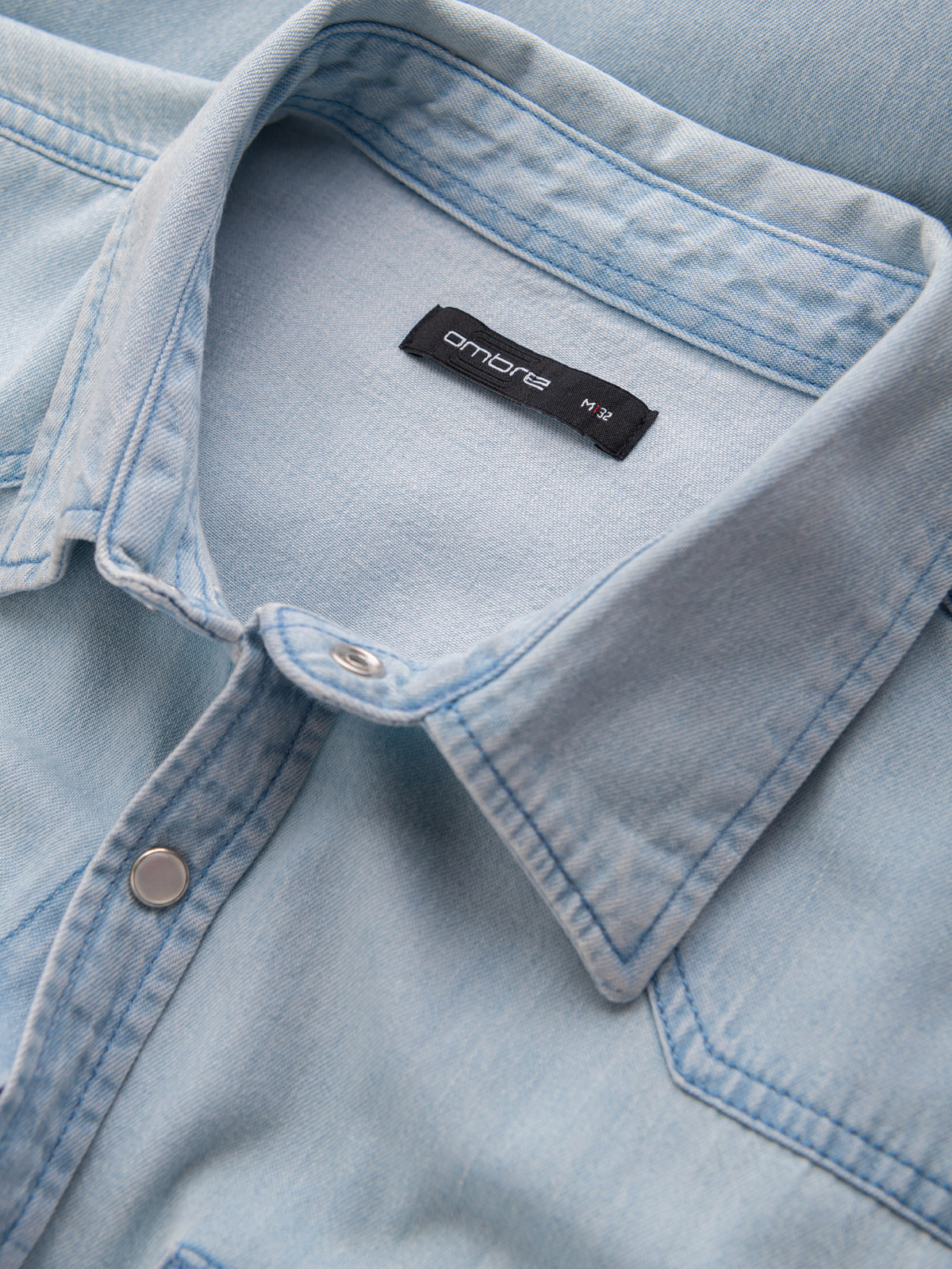 Ombre Men's denim snap shirt with pockets - light blue