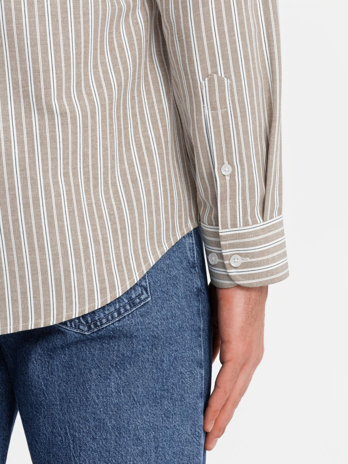 Ombre Men&#039;s cotton REGULAR FIT shirt with fine stripes - beige