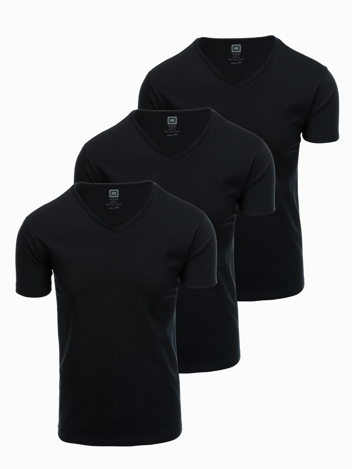 Ombre BASIC men&#039;s cotton V-neck t-shirt set - 3x black