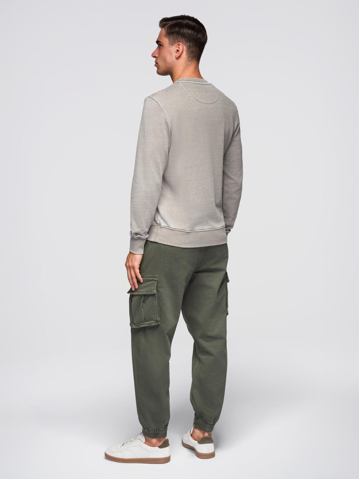 Ombre Washed men&#039;s sweatshirt with decorative stitching at the neckline - beige