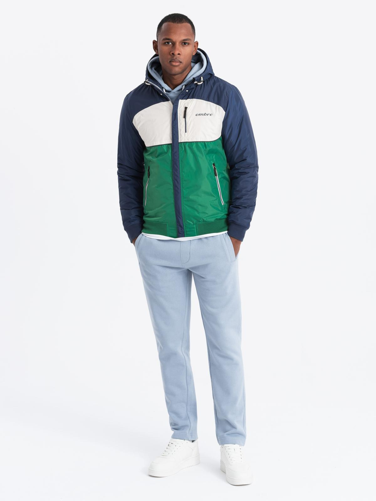 Ombre Lightweight colorful men&#039;s sports jacket with fleece - green and navy blue