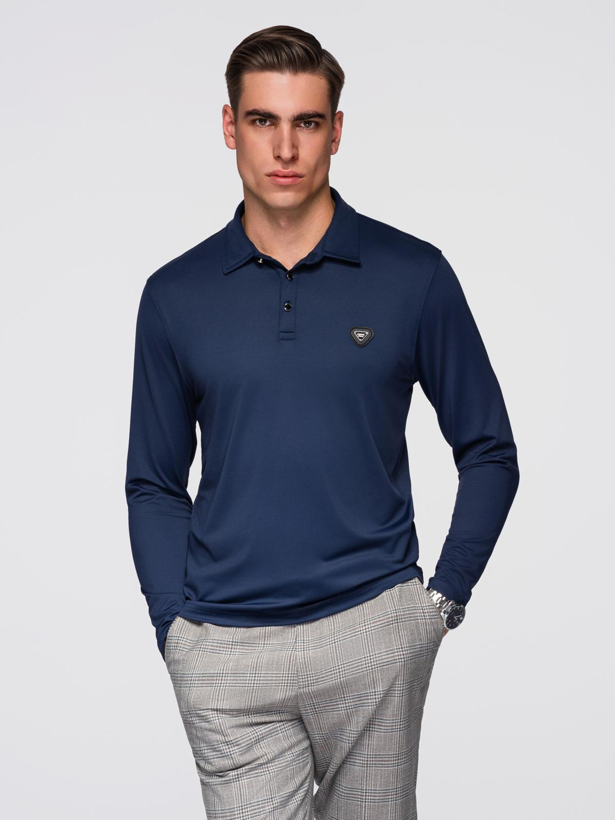 Ombre Polo long sleeve shirt with elegant branded buttons - navy blue